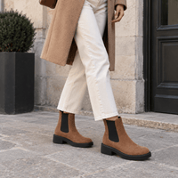 montelore-souliers Bottines Daim Femme Camel En Cuir Suédé Chelsea