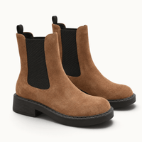 montelore-souliers Bottines Daim Femme Camel En Cuir Suédé Chelsea