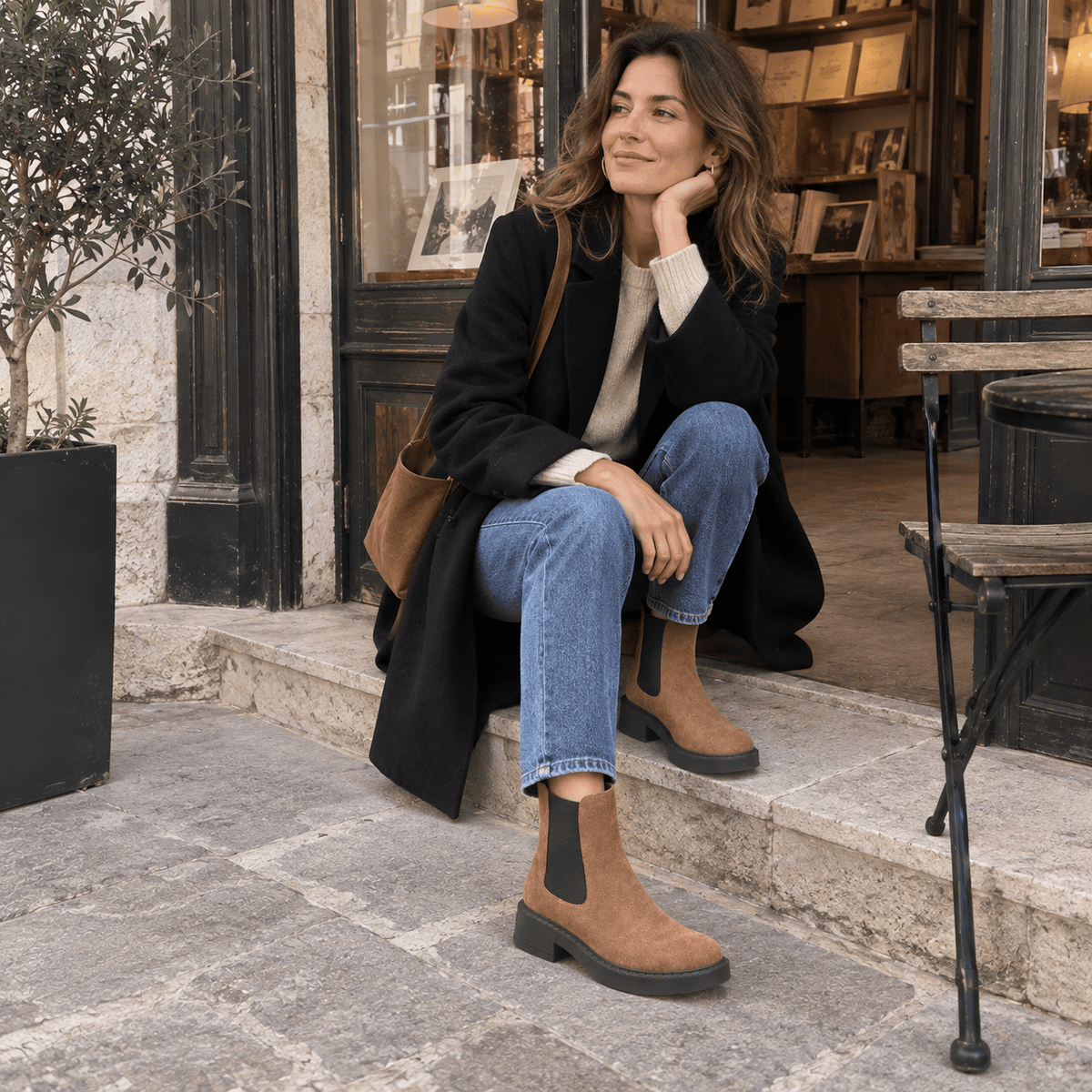 montelore-souliers Bottines Daim Femme Camel En Cuir Suédé Chelsea