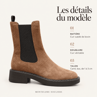 montelore-souliers Bottines Daim Femme Camel En Cuir Suédé Chelsea