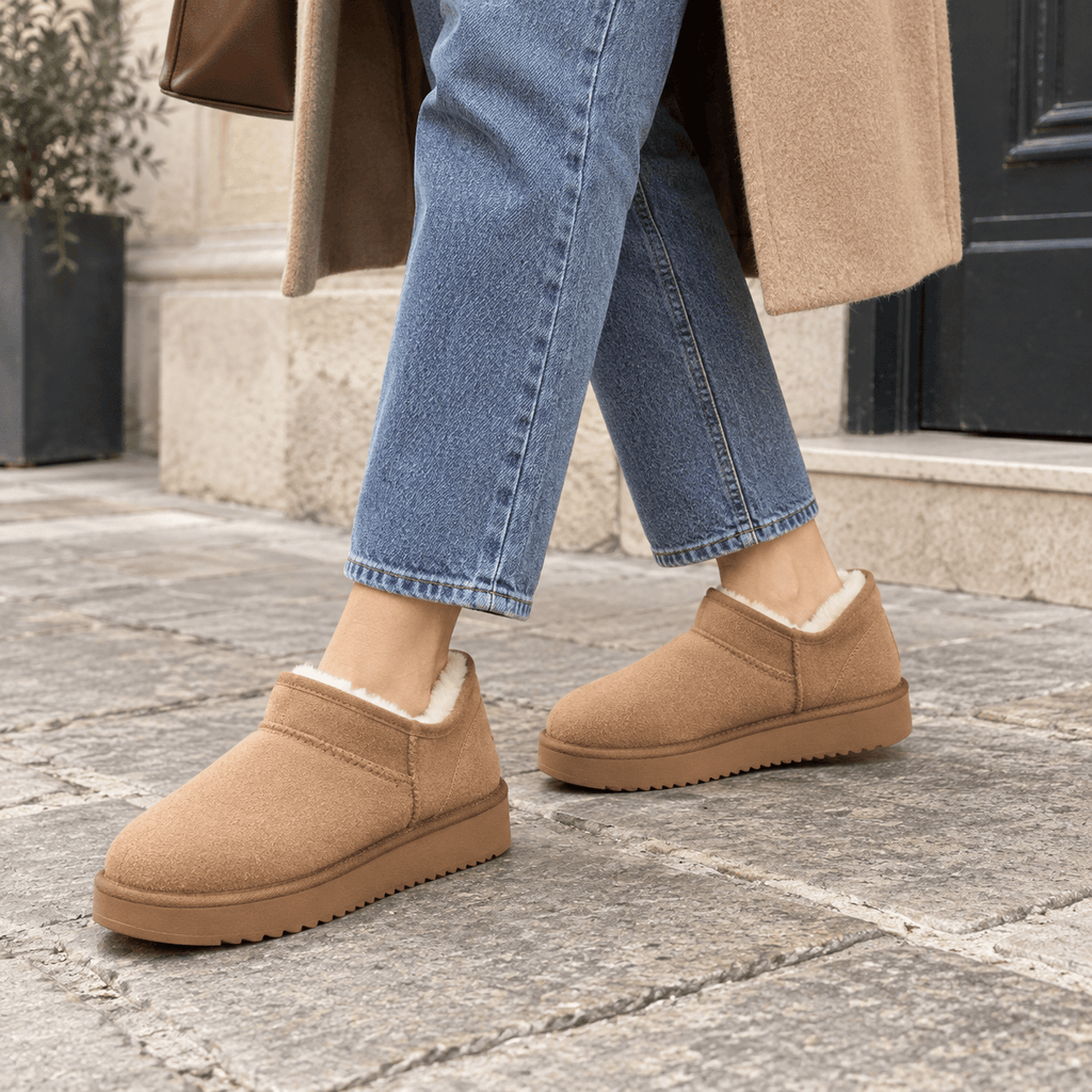 montelore-souliers Bottines Daim Femme Talon Plat Mini Fourrées