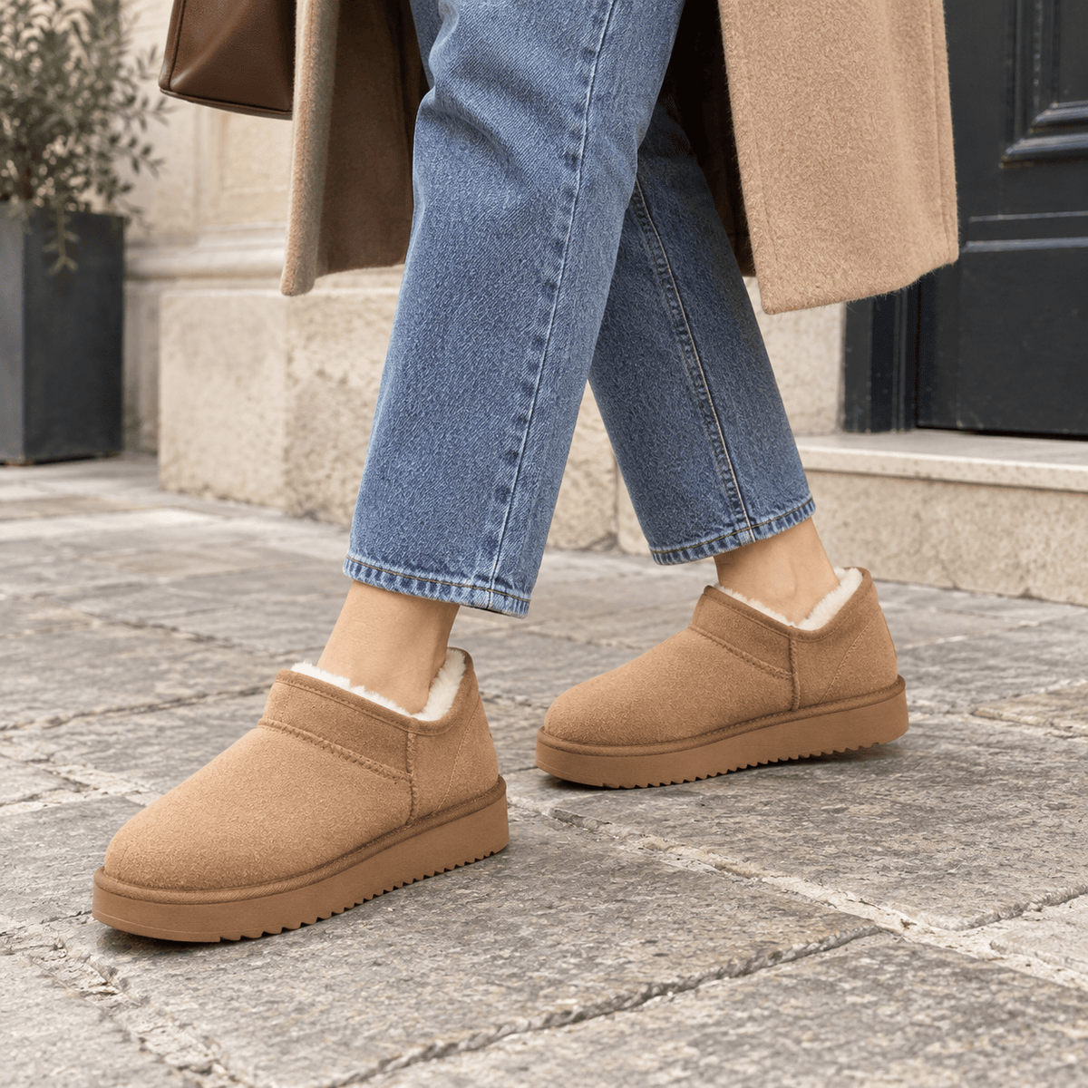 montelore-souliers Bottines Daim Femme Talon Plat Mini Fourrées