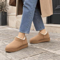 montelore-souliers Bottines Daim Femme Talon Plat Mini Fourrées