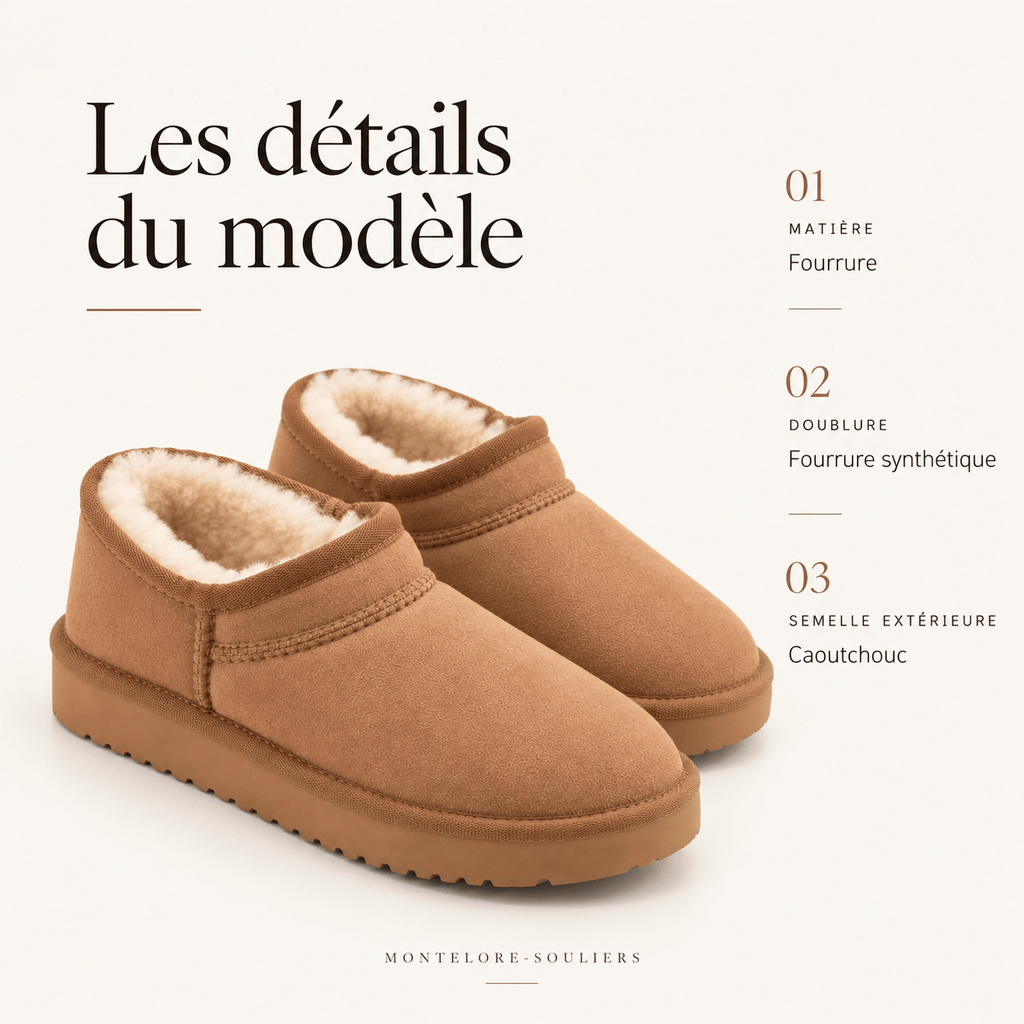 montelore-souliers Bottines Daim Femme Talon Plat Mini Fourrées