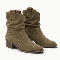 montelore-souliers Bottines Daim Marron Femme En Suède Plissées