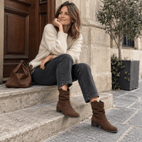 montelore-souliers Bottines Daim Marron Femme En Suède Plissées