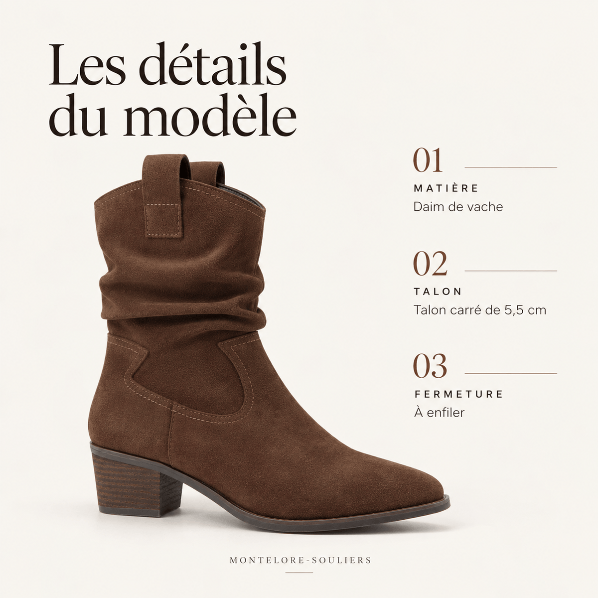 montelore-souliers Bottines Daim Marron Femme En Suède Plissées