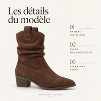 montelore-souliers Bottines Daim Marron Femme En Suède Plissées