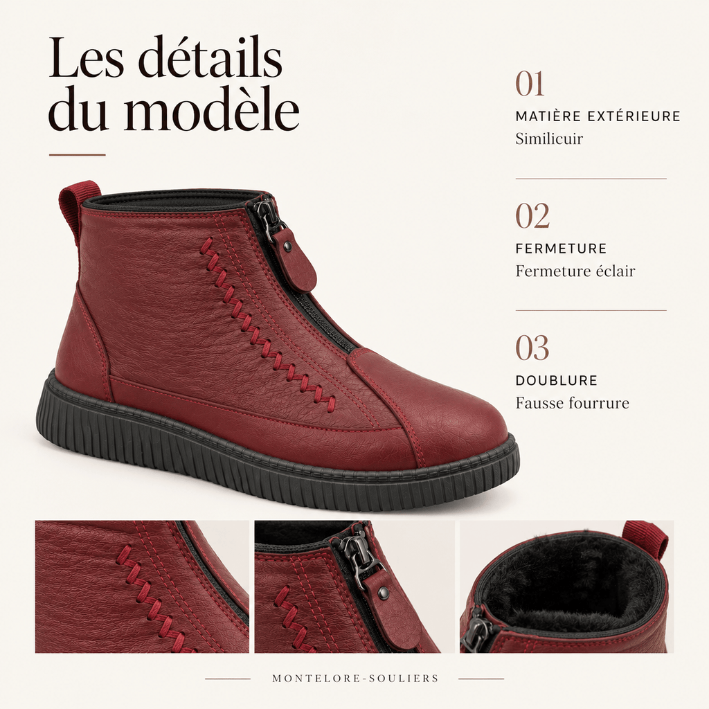 montelore-souliers Bottines De Pluie Fourrées Fermeture Éclair Devant