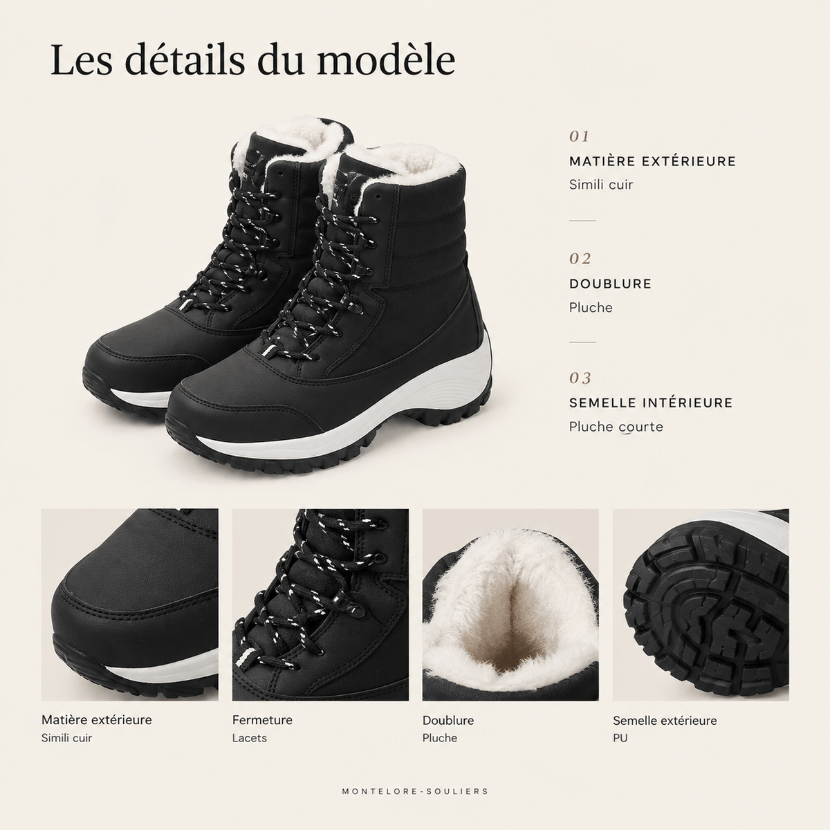 montelore-souliers Bottines En Pluche Fourrées À Lacets