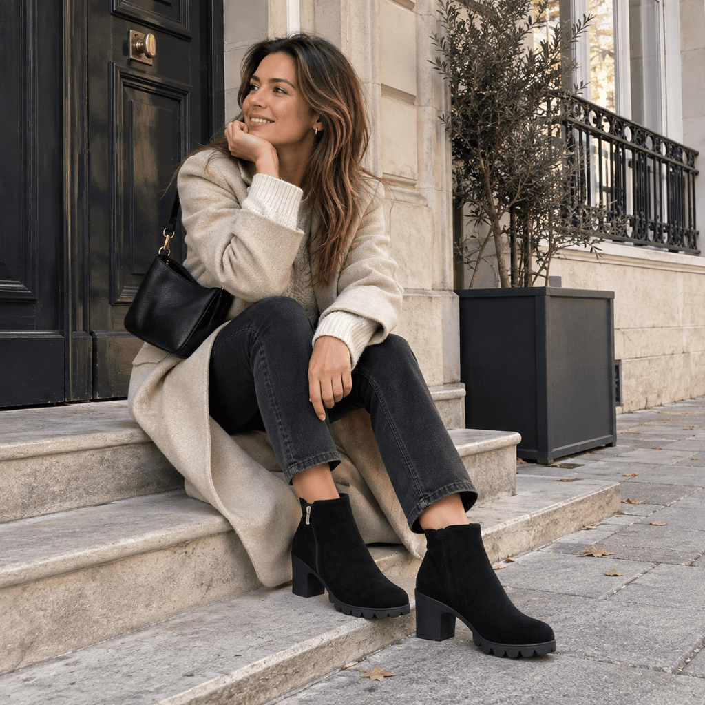 montelore-souliers Bottines En Suédine À Talon Épais