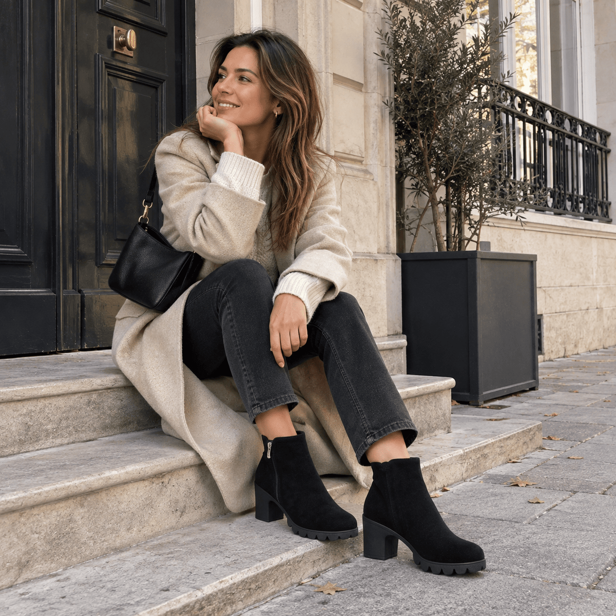 montelore-souliers Bottines En Suédine À Talon Épais