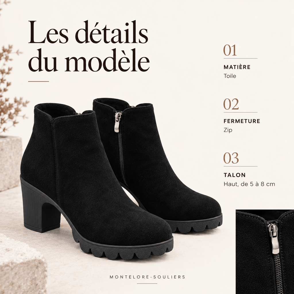 montelore-souliers Bottines En Suédine À Talon Épais