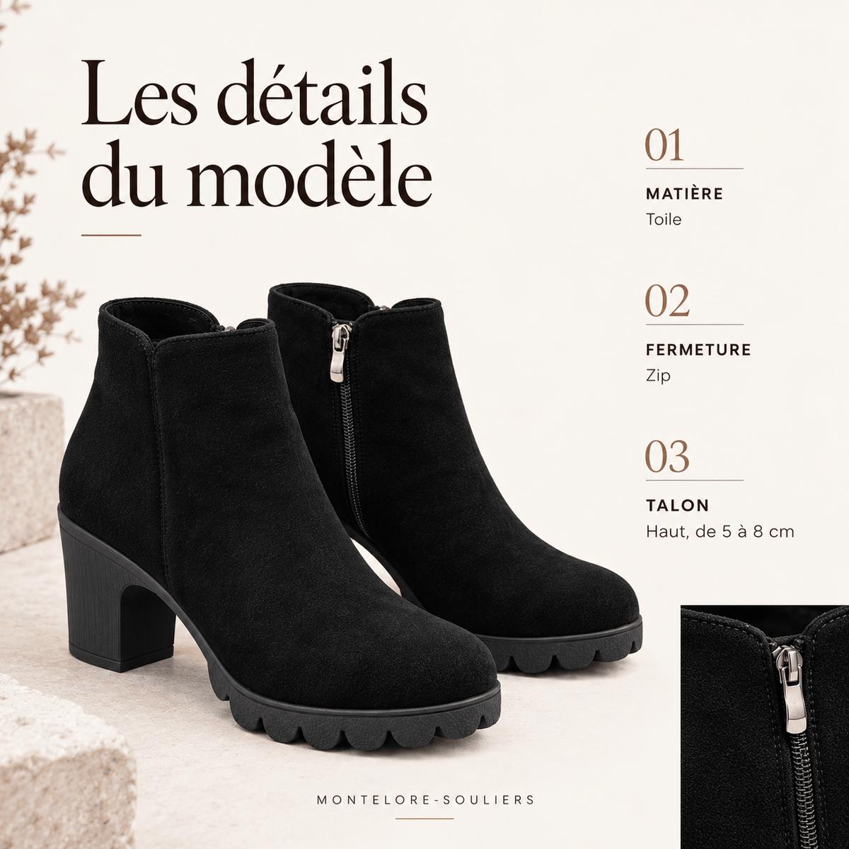 montelore-souliers Bottines En Suédine À Talon Épais