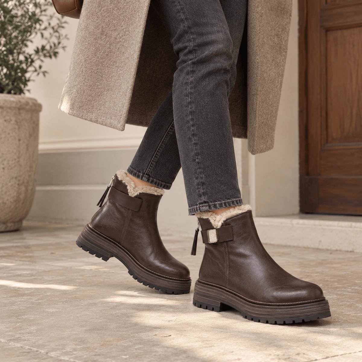 montelore-souliers Bottines Fausse Fourrure Fourrées Semelle Crantée