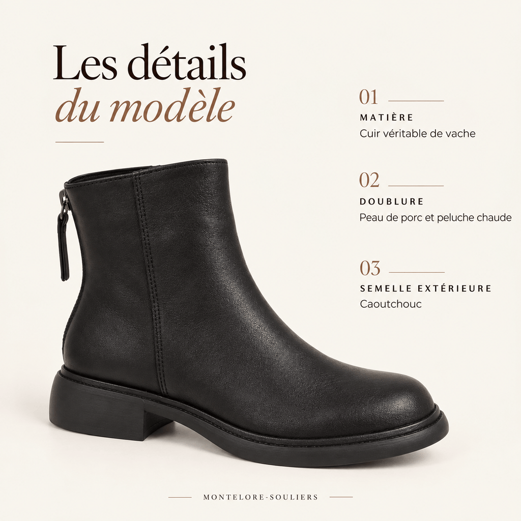 montelore-souliers Bottines Femme Cuir Talon Véritable Doublure Chaude