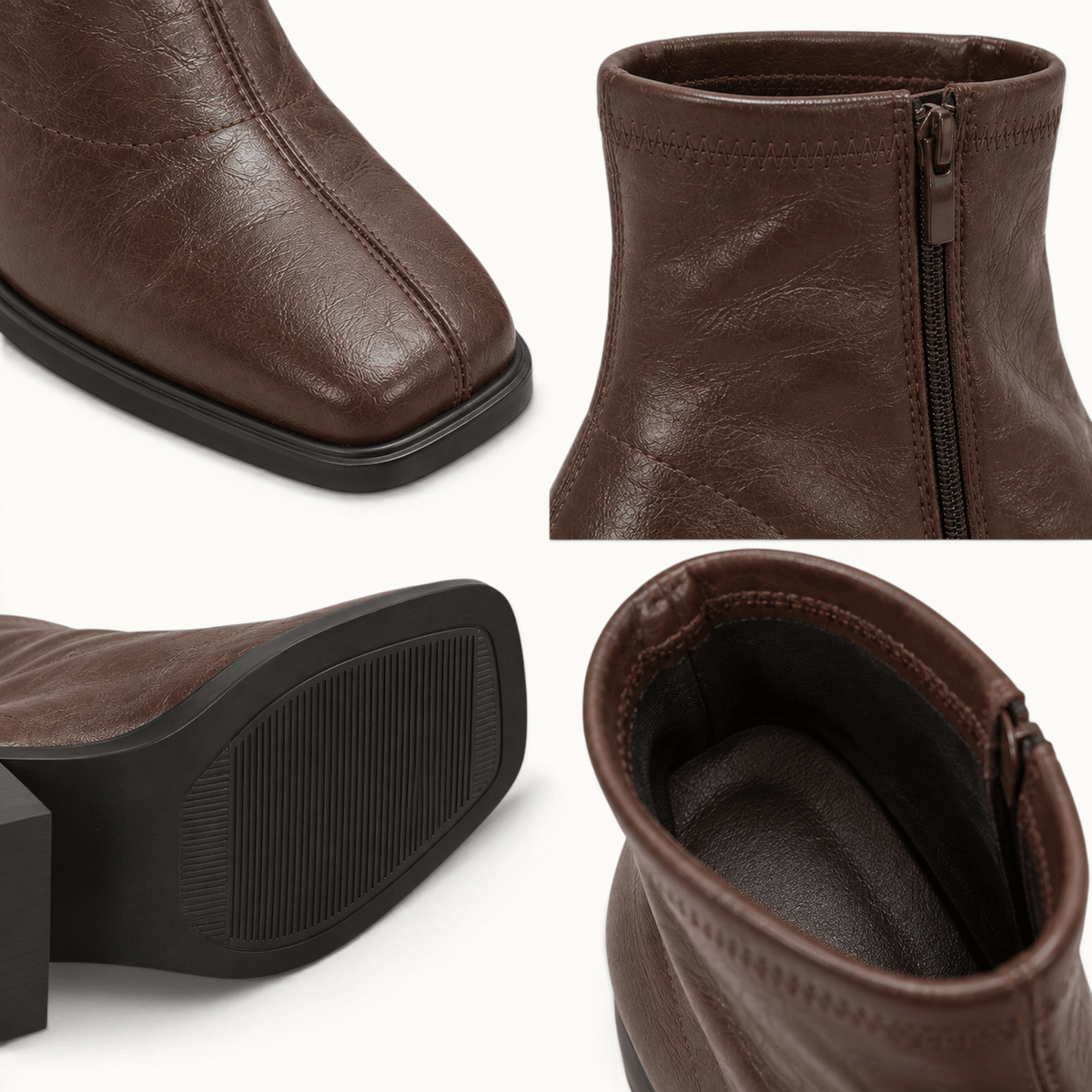 montelore-souliers Bottines Femme Marron À Talon Carré En Similicuir