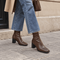 montelore-souliers Bottines Femme Marron À Talon Carré En Similicuir