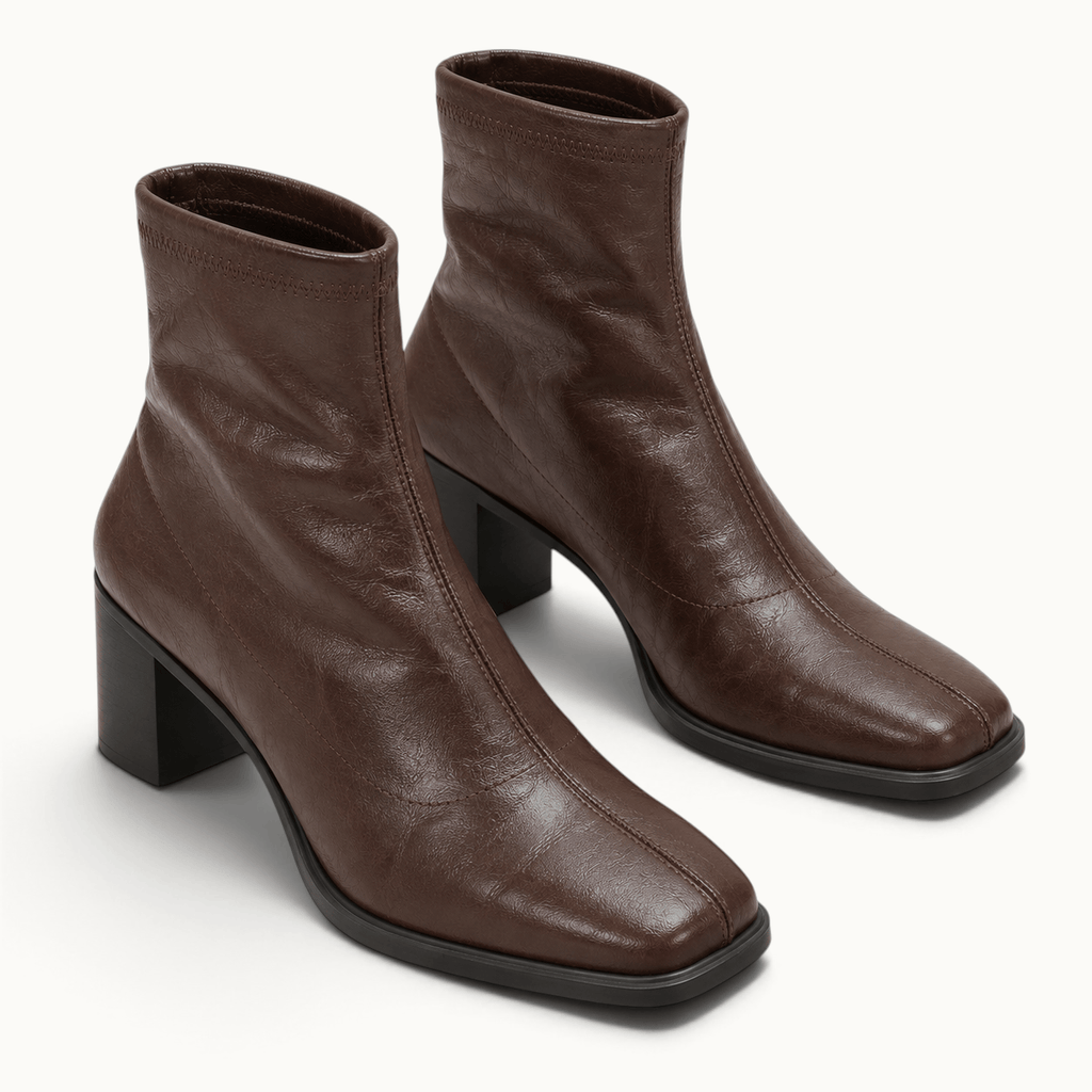 montelore-souliers Bottines Femme Marron À Talon Carré En Similicuir