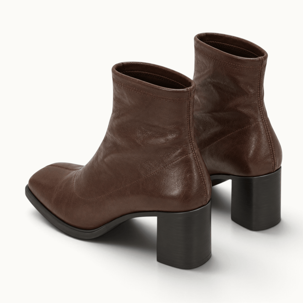 montelore-souliers Bottines Femme Marron À Talon Carré En Similicuir