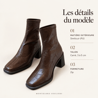 montelore-souliers Bottines Femme Marron À Talon Carré En Similicuir