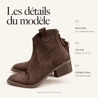 montelore-souliers Bottines Femme Marron Cuir Suédé Style Western