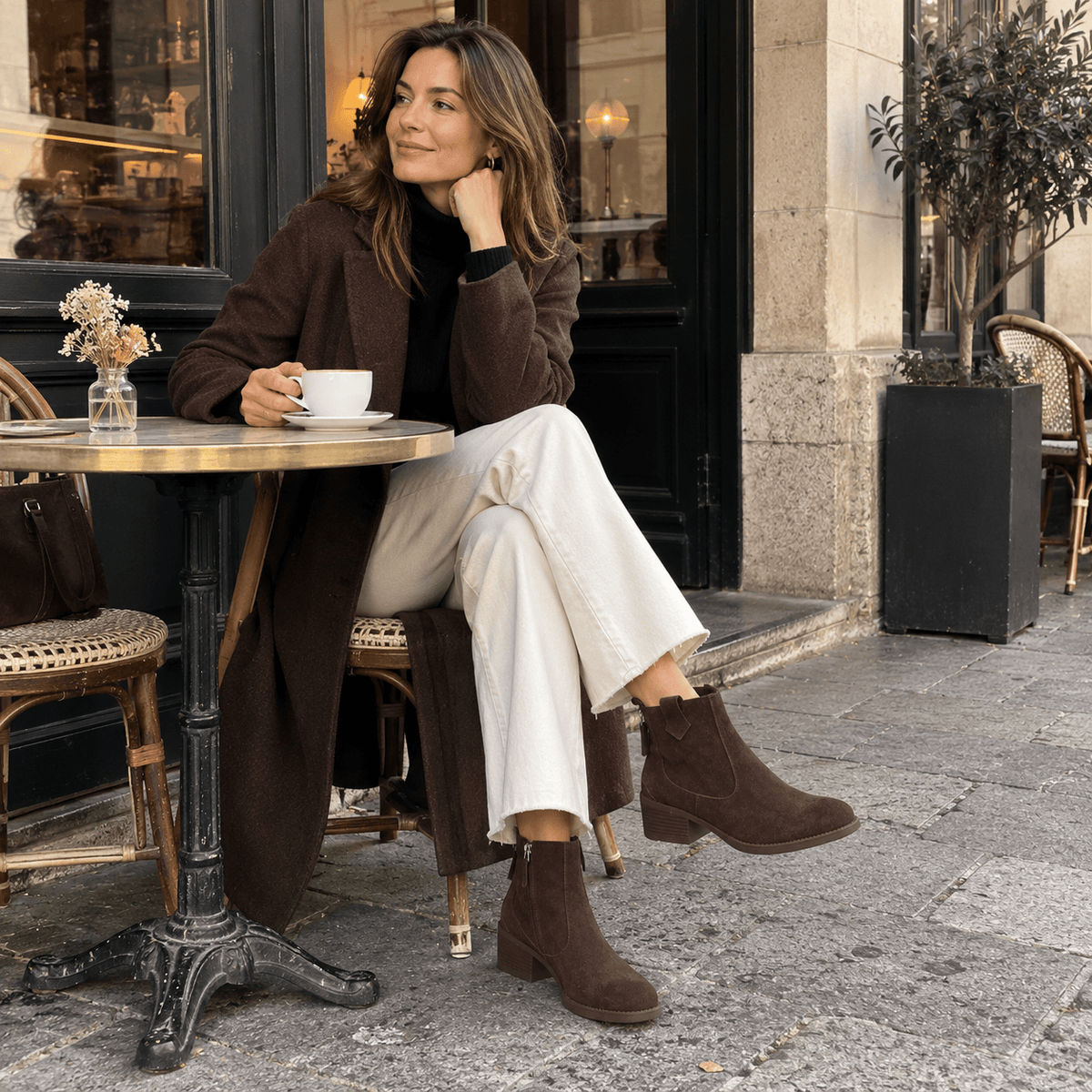 montelore-souliers Bottines Femme Marron Cuir Suédé Style Western