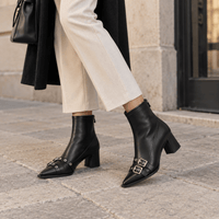 montelore-souliers Bottines Femme Noir À Bout Pointu À Talon Carré