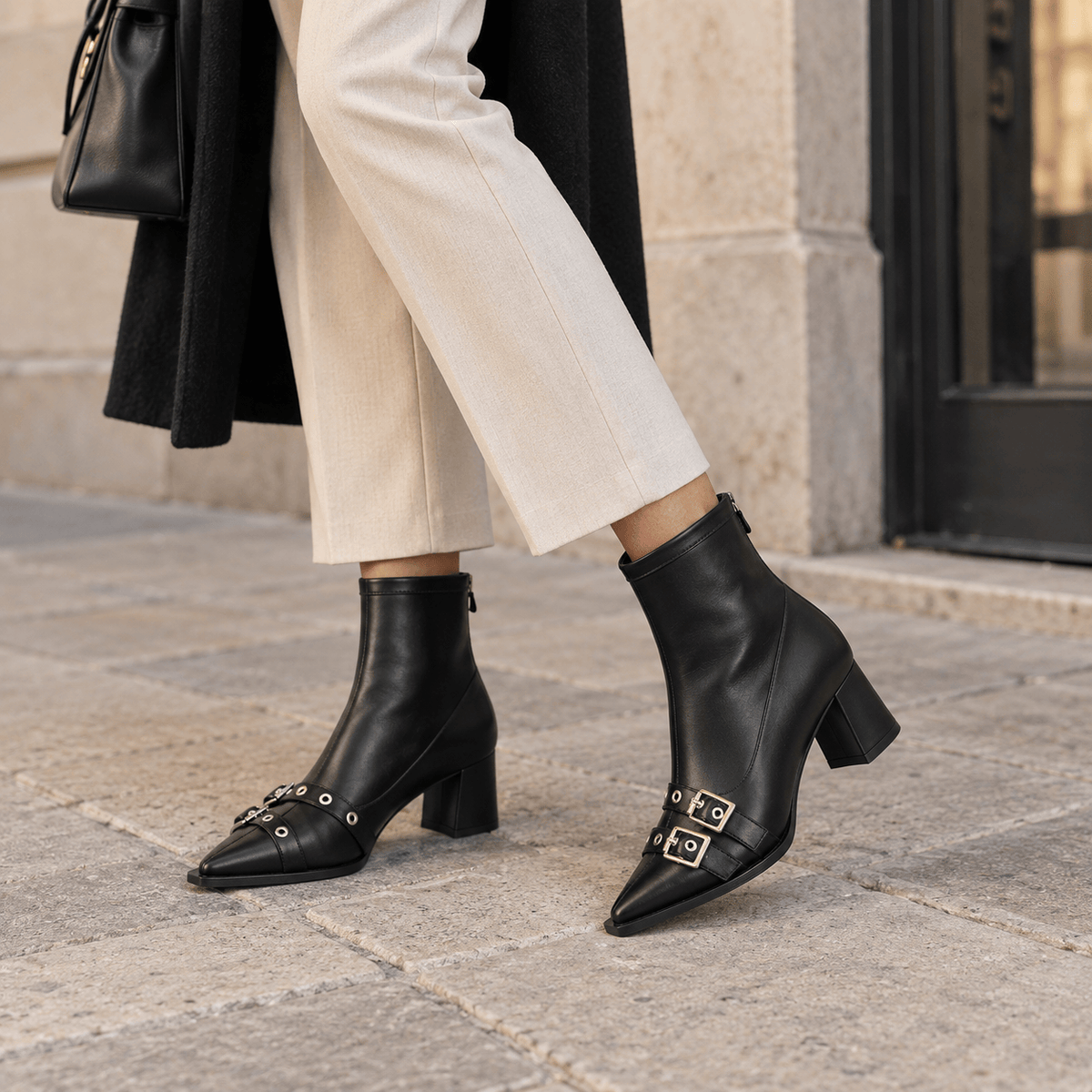 montelore-souliers Bottines Femme Noir À Bout Pointu À Talon Carré