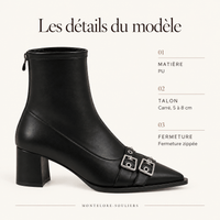 montelore-souliers Bottines Femme Noir À Bout Pointu À Talon Carré