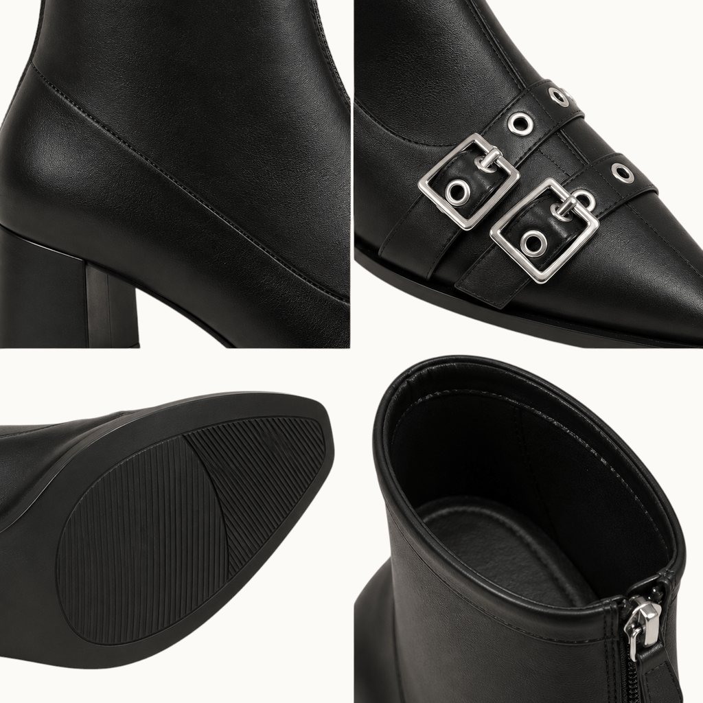 montelore-souliers Bottines Femme Noir À Bout Pointu À Talon Carré