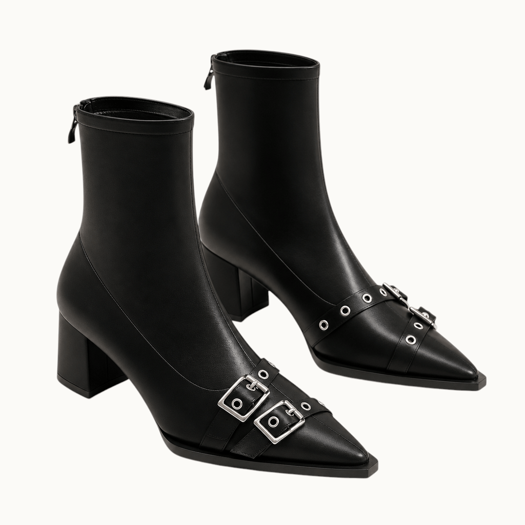 montelore-souliers Bottines Femme Noir À Bout Pointu À Talon Carré