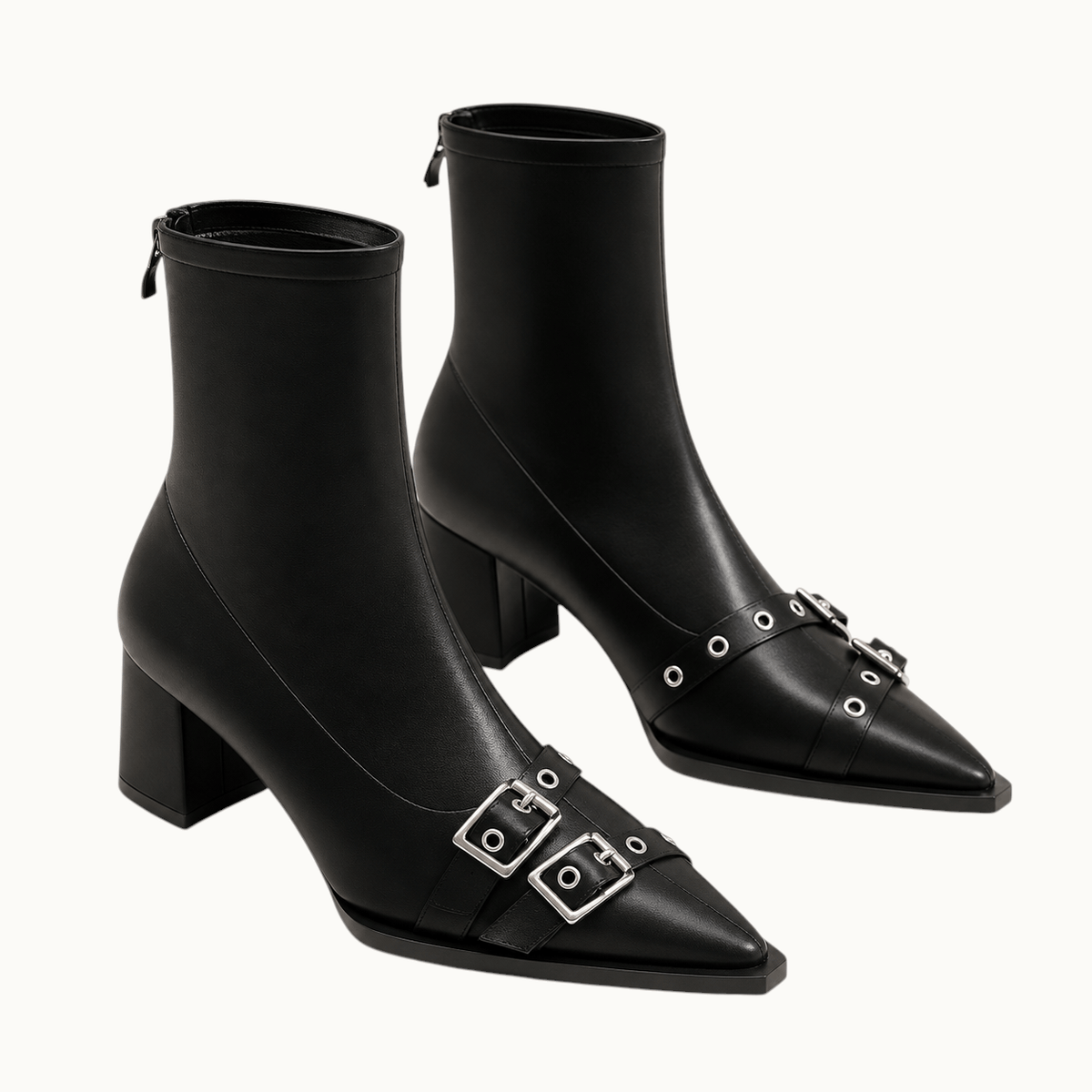 montelore-souliers Bottines Femme Noir À Bout Pointu À Talon Carré