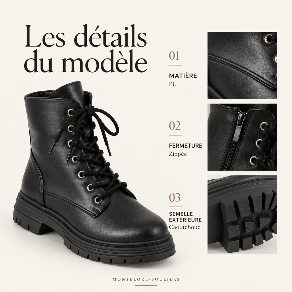 montelore-souliers Bottines Femme Noires Noir À Lacets