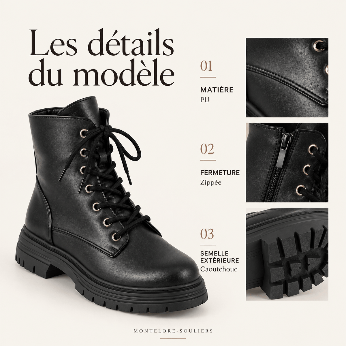 montelore-souliers Bottines Femme Noires Noir À Lacets