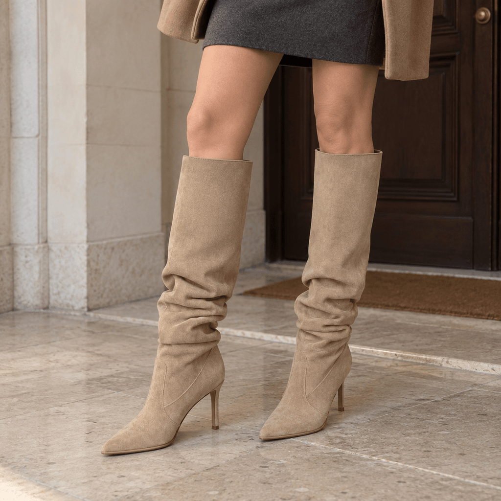 montelore-souliers Bottines Femme Petit Talon Plissées En Suédine