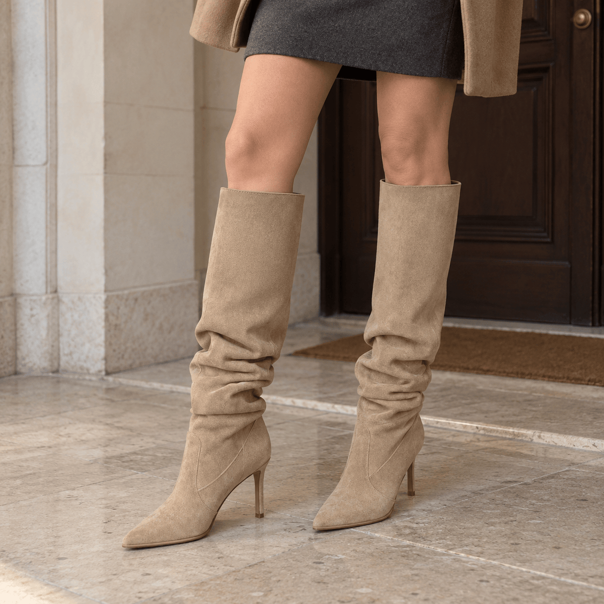 montelore-souliers Bottines Femme Petit Talon Plissées En Suédine