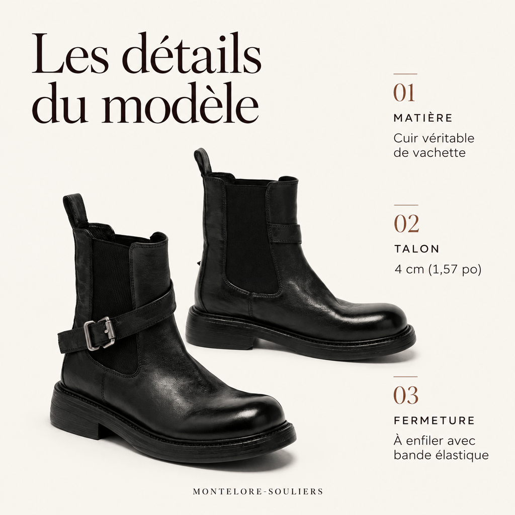 montelore-souliers Bottines Femme Talon 4 Cm En Cuir De Vachette À Boucle