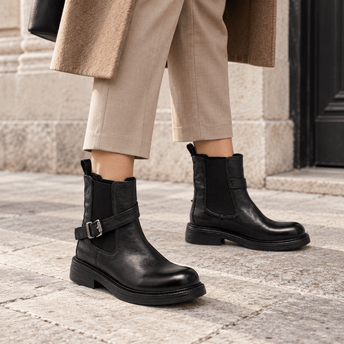 montelore-souliers Bottines Femme Talon 4 Cm En Cuir De Vachette À Boucle