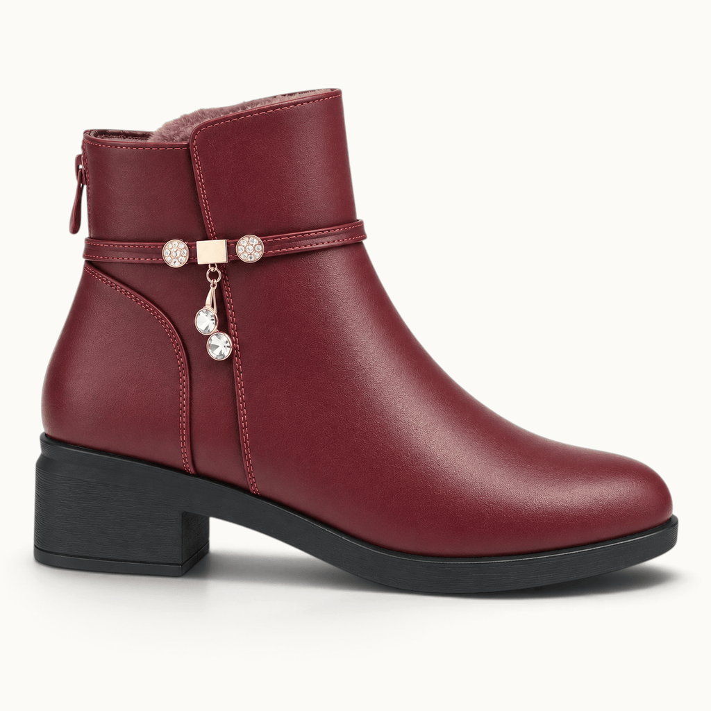 montelore-souliers Bottines Femme Talon 5 Cm Cuir Chaudes Fourrées