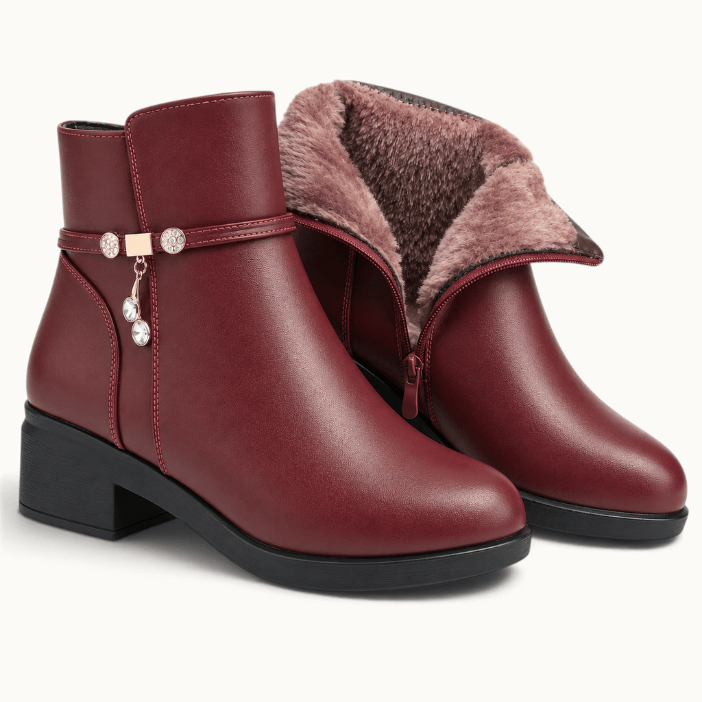 montelore-souliers Bottines Femme Talon 5 Cm Cuir Chaudes Fourrées