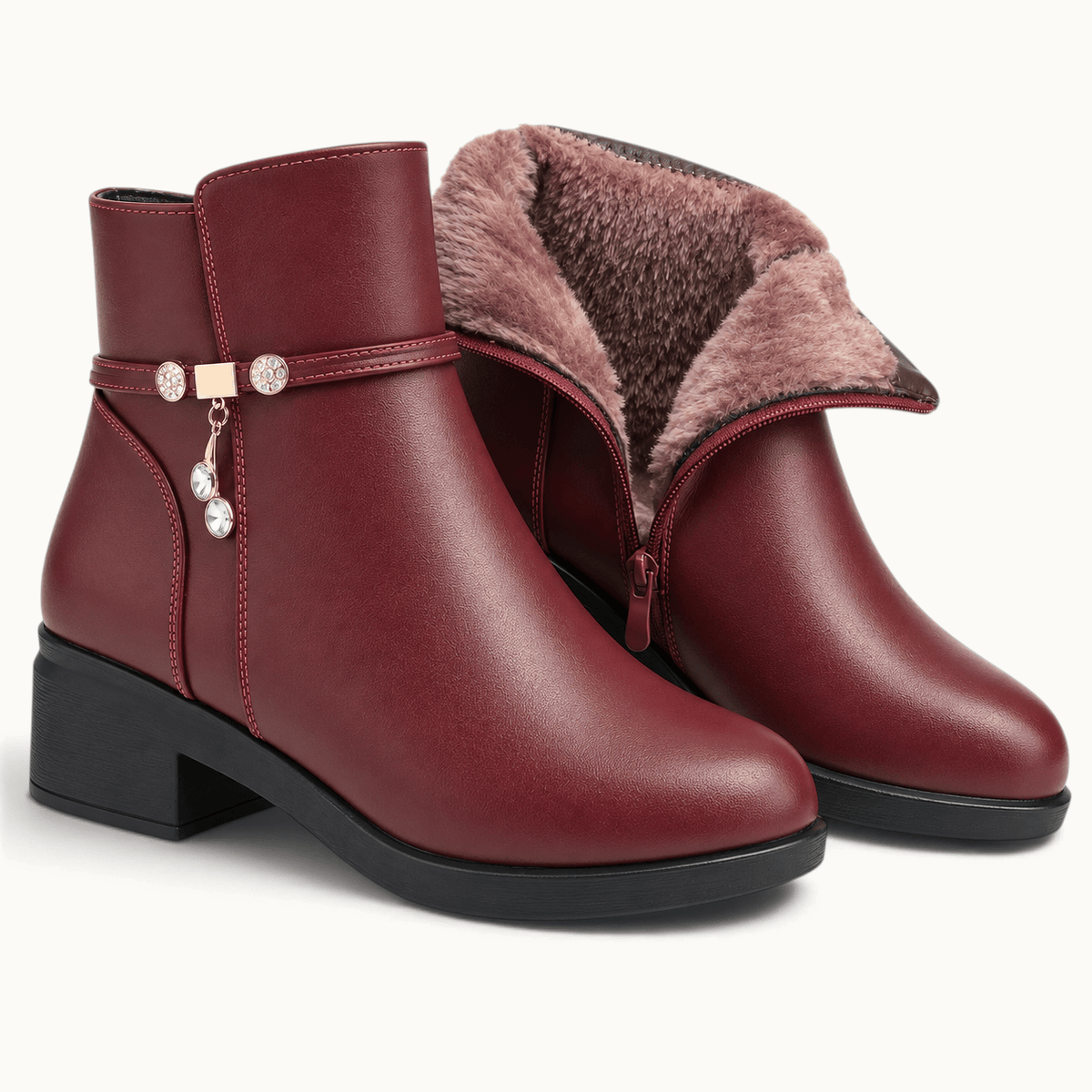 montelore-souliers Bottines Femme Talon 5 Cm Cuir Chaudes Fourrées