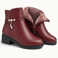 montelore-souliers Bottines Femme Talon 5 Cm Cuir Chaudes Fourrées