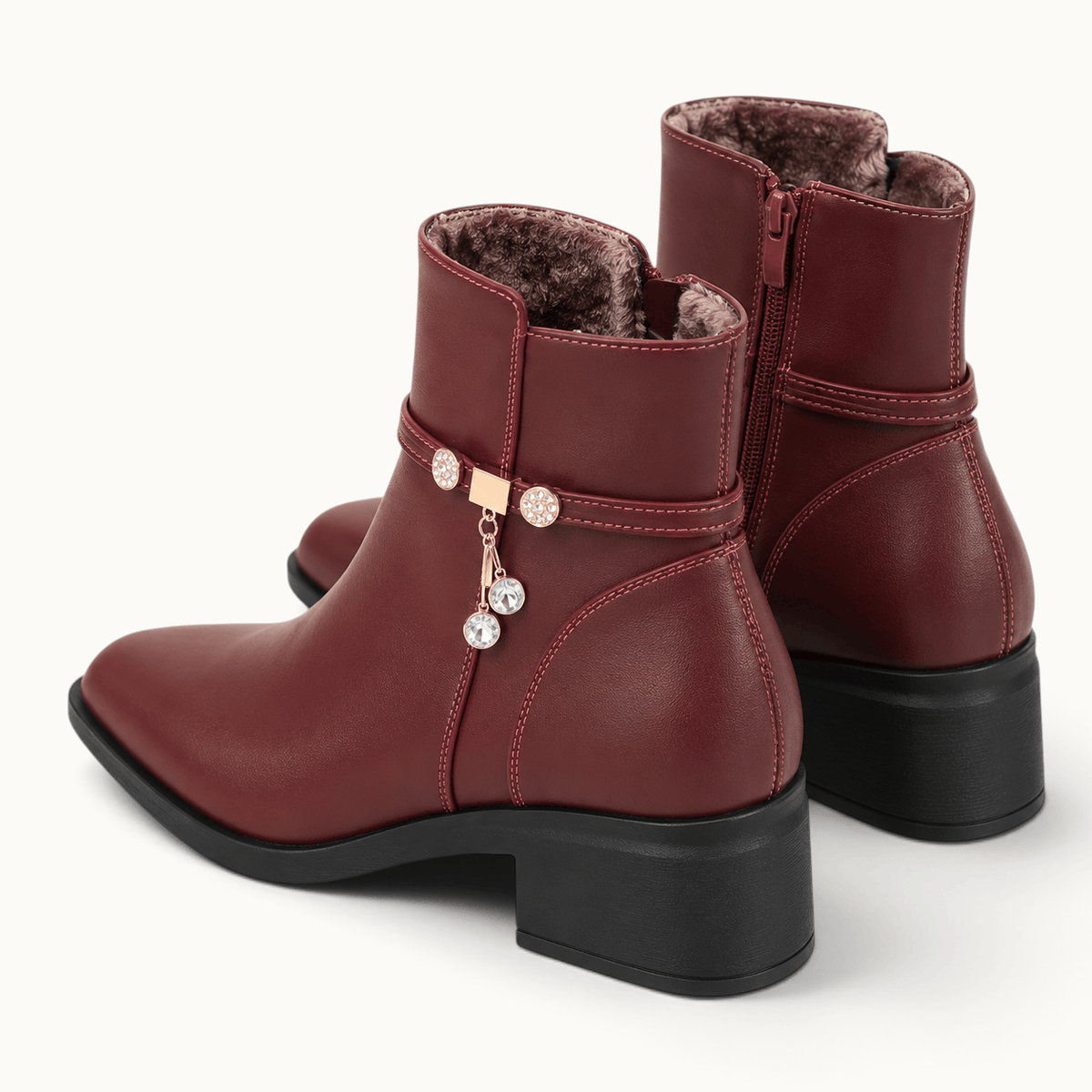 montelore-souliers Bottines Femme Talon 5 Cm Cuir Chaudes Fourrées