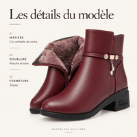 montelore-souliers Bottines Femme Talon 5 Cm Cuir Chaudes Fourrées