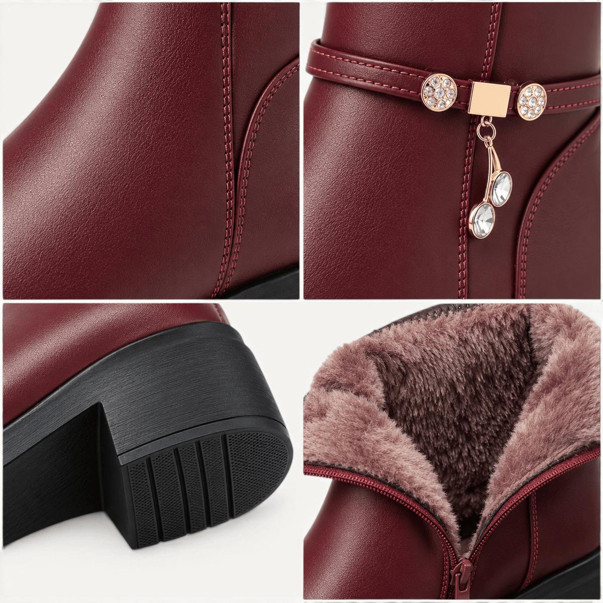 montelore-souliers Bottines Femme Talon 5 Cm Cuir Chaudes Fourrées