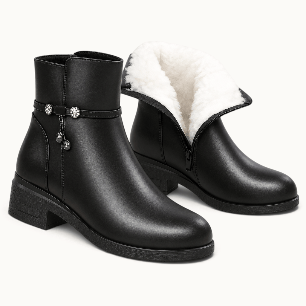 montelore-souliers Bottines Femme Talon 5 Cm Cuir Chaudes Fourrées