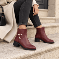 montelore-souliers Bottines Femme Talon 5 Cm Cuir Chaudes Fourrées
