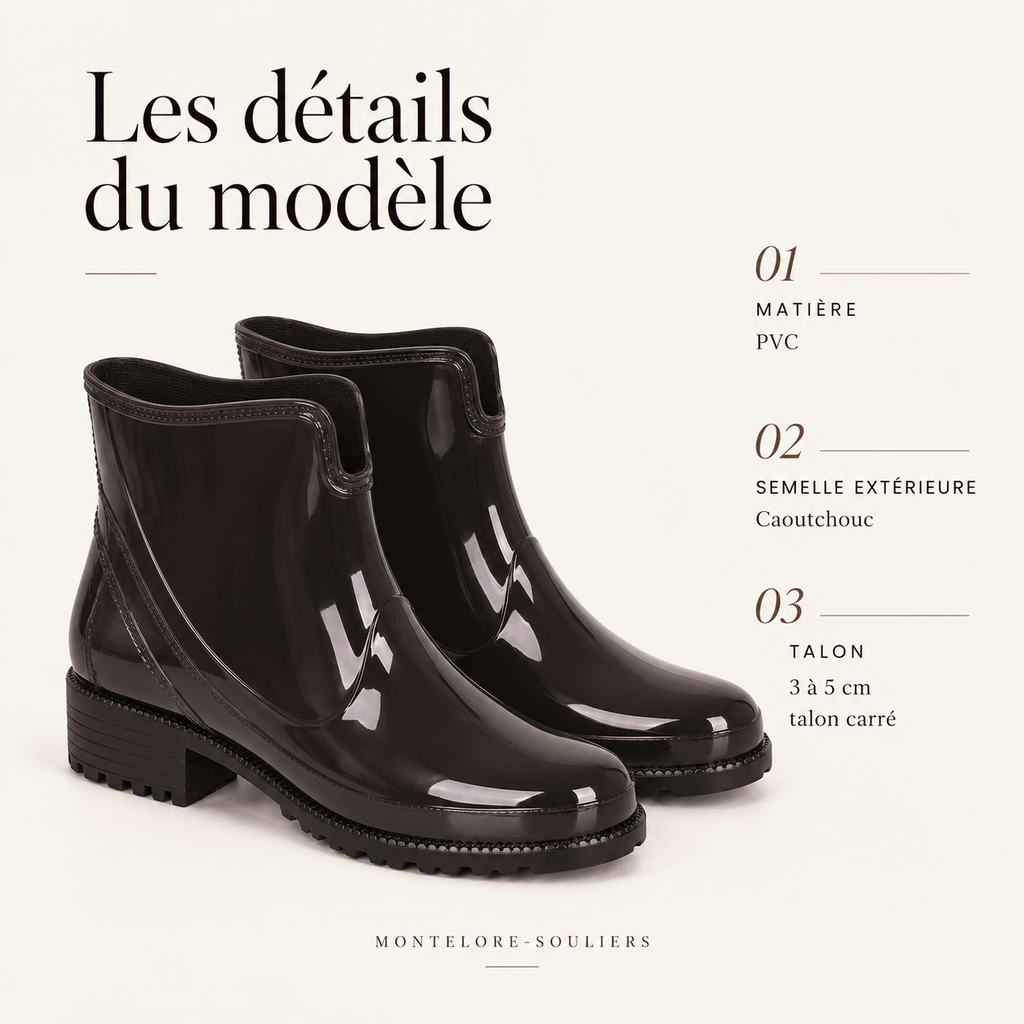 montelore-souliers Bottines Femme Talon 5 Cm En PVC De Pluie