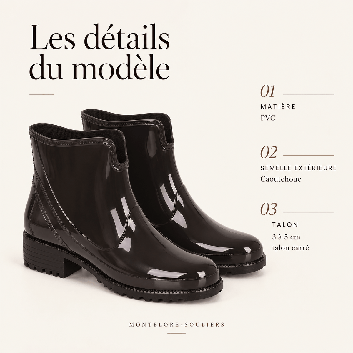 montelore-souliers Bottines Femme Talon 5 Cm En PVC De Pluie